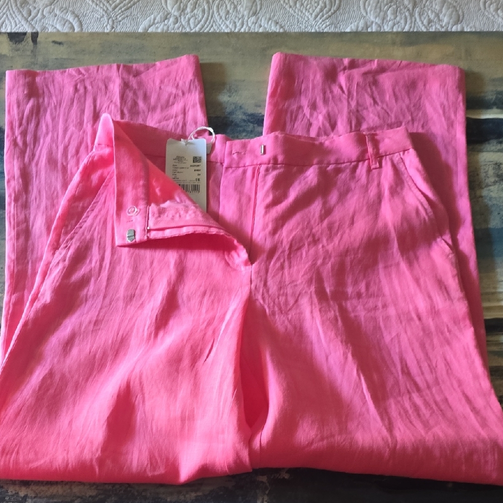Escada Hot Pink Linen Trousers, Sz 38